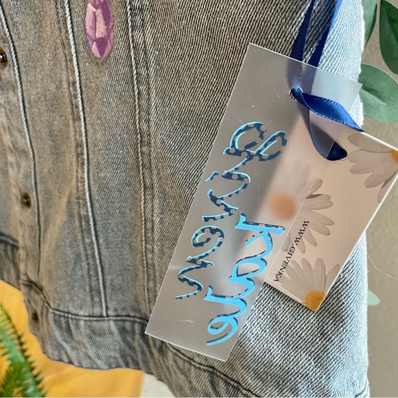 Hand painted denim vest with lace and moons - Picture 6 of 7